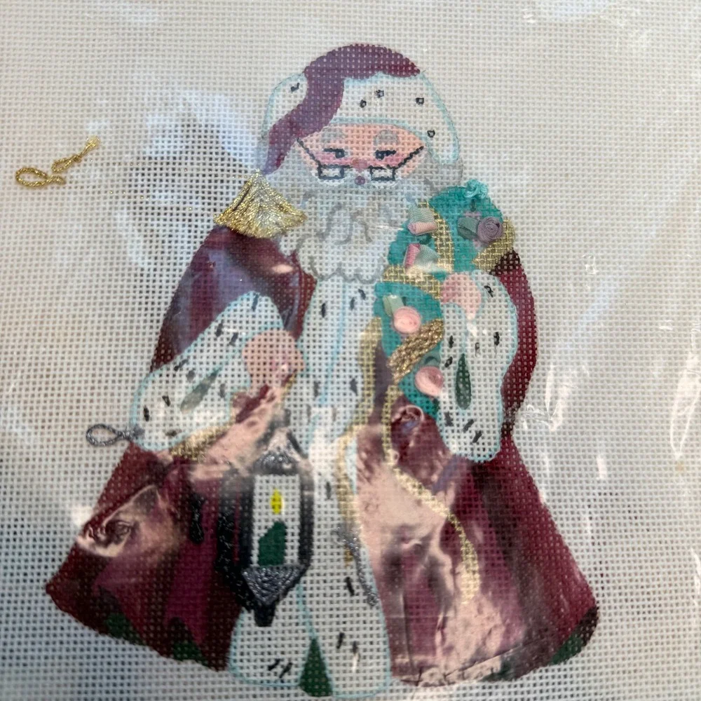 The Needle Works Santa Hand Painted Needlepoint Kit Christmas Partially Stitched
